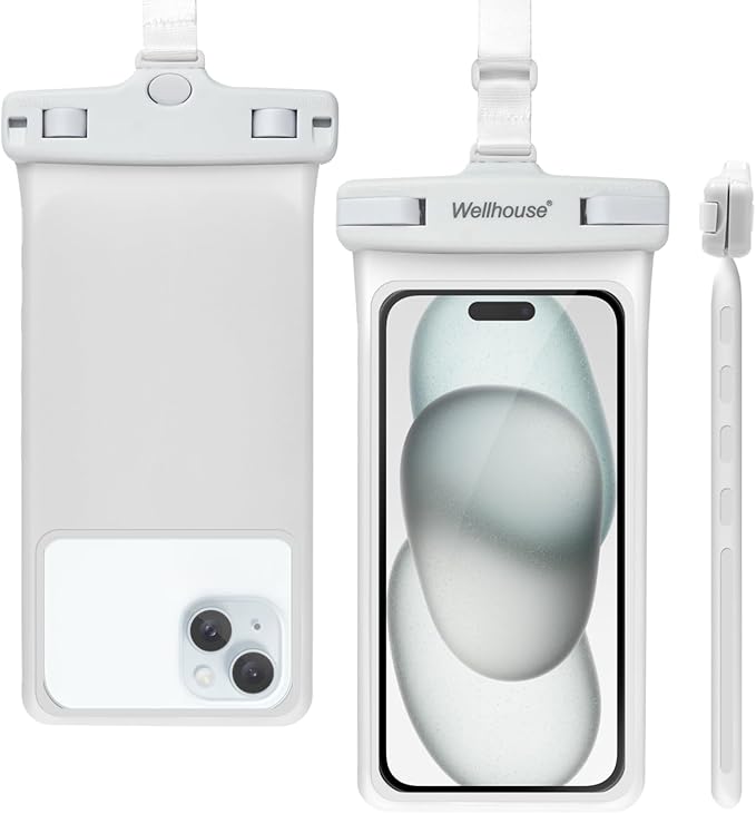 wellhouse Waterproof Phone Pouch, Waterproof Phone Case for iPhone 16 15 14 13 12 Pro Max XS Samsung, IPX8 3D Cellphone Dry Bag Beach Essentials (1 Pack - White7.0, 7 inch)