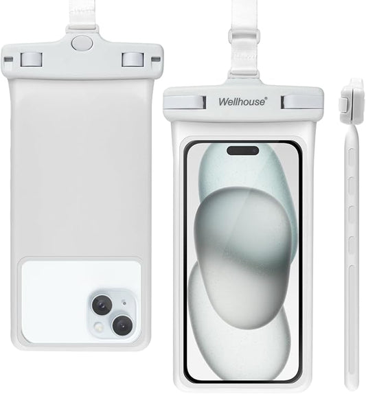 wellhouse Waterproof Phone Pouch, Waterproof Phone Case for iPhone 16 15 14 13 12 Pro Max XS Samsung, IPX8 3D Cellphone Dry Bag Beach Essentials (1 Pack - White7.0, 7 inch)