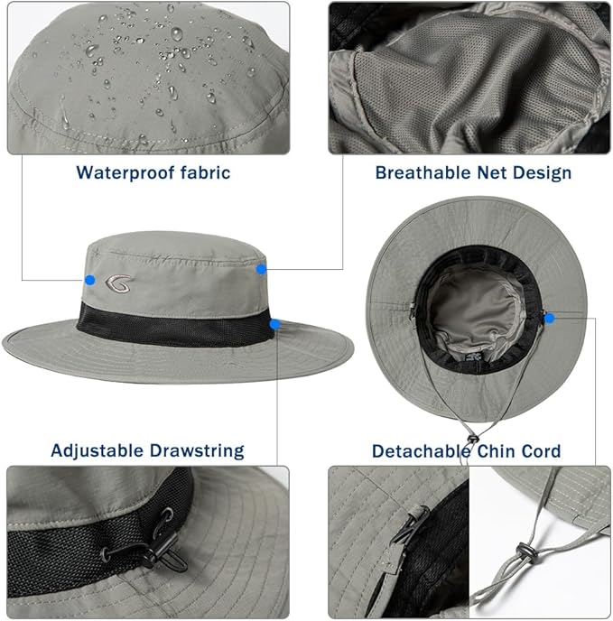 Oversized XL XXL Waterproof Sun Hat for Big Heads Mesh Bucket Hat Wide Brim Adjustable Packable Hiking Beach Fishing