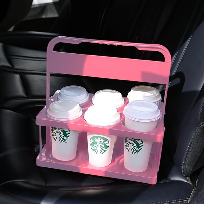 Reusable Drink Carrier with Handle for Delivery Drivers Portable Cup/Coffee Holder Accessories for Delivery, Foldable Drinks Caddy with Tray, Car Durable Plastic Festive Bottle, Vacation Container