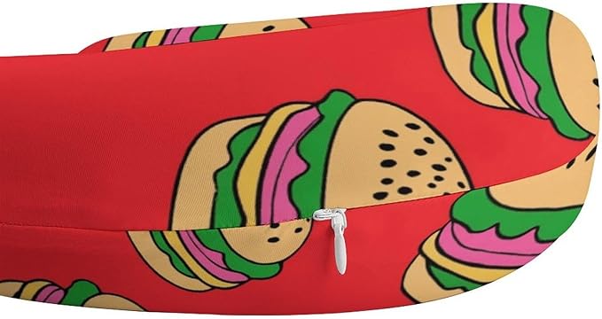 Premium Polyester Compact Neck Support Pillow, Funny Burglar Hamburgers Thief Red U-Shaped, U-Shape for Car Travel Office Restful Sleep, Washable Comfort