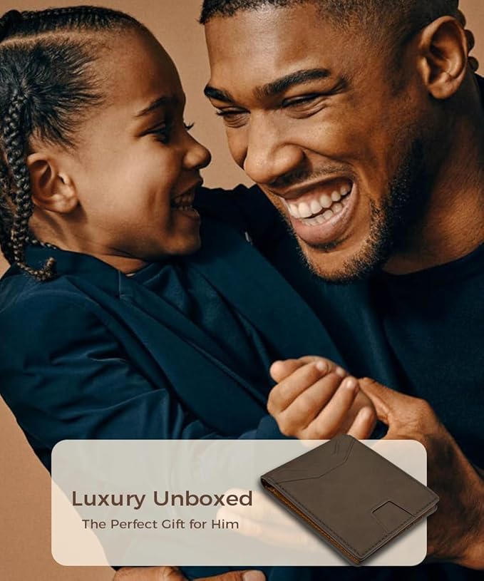 7worldlet Slim RFID Blocking Wallets for Men Synthra™ Ultra Leather Bifold Minimalist Wallet 11 Cord Holder Thin Mens Wallet with Gift Box (Brown+Light Brown)