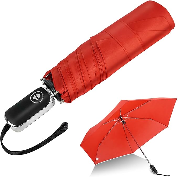 LEAGERA Compact Travel Umbrella for Purse - Flat Handle, Waterproof for Light Rain