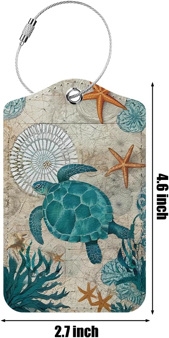2 PCs Sea Turtle Luggage Tag, Suitcase Tags with Privacy Flap and Metal Loop, Luggage Tags for Suitcases, Identifiers Travel Essentials Bag Tag, Sea Turtle Gifts for Women Girls Friends Daughter