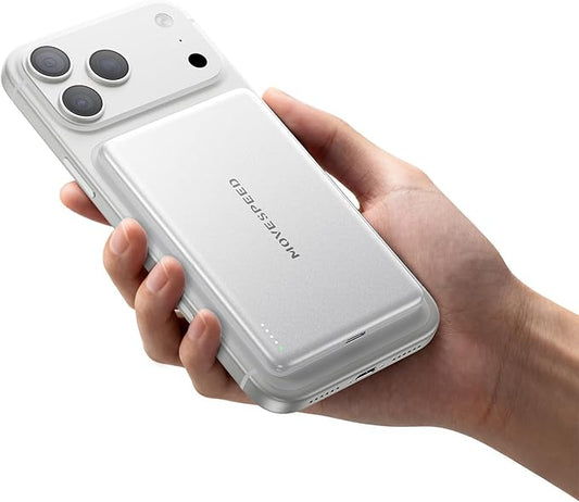 MOVE SPEED 0.3'' Ultra Slim MagSafe Portable Charger, 5000mAh Magsafe Battery Pack iPhone 17 Air Accessories, Magnetic Power Bank with USB C Port for iPhone 17 Pro Max Air/16/15/14/13/12, Pearl White