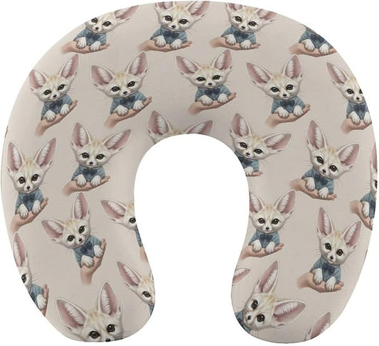 Soft Memory Foam Travel Pillow Chin Support Cute Fennec Fox, Removable Washable Cover for Airplane Car Home Office Nap