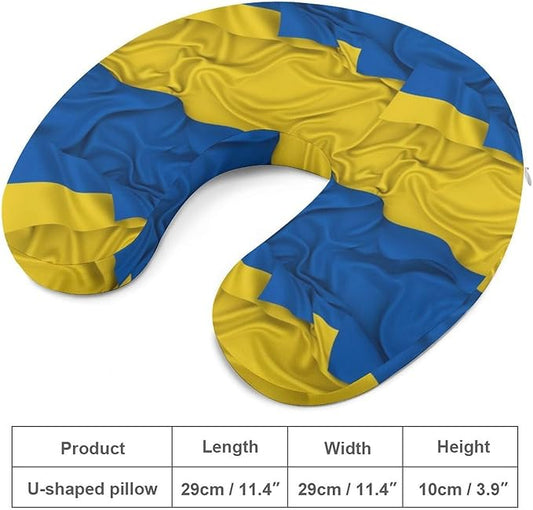 Men’s Comfort U-Shaped Neck Pillow Memory Foam Travel, Flag of Ukraine Ukrainian Waving U-Shape, Breathable Car Airplane Support