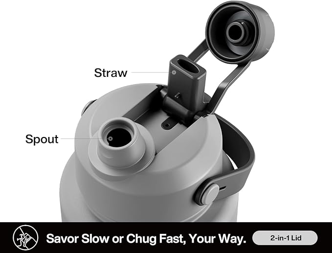 POWCAN 40 oz Insulated Water Bottle with 2-in-1 Straw and Spout Lid, Keep Cold 24H, Leak-Proof, BPA-Free, Double Wall Stainless Steel Water Bottle for Sports, Gym, Travel, and School (Obsidian)