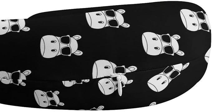 Youth Travel Neck Pillow Soft Memory Foam Chin Support Hippo Hippopotamus Wearing Sunglasses, Washable Cover for Boys Girls Airplane Car School Rest