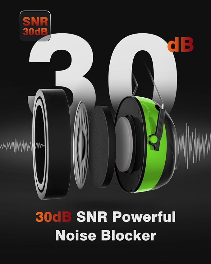 Gel Cushions Ear Muffs, Bluetooth 5.4 Hearing Protection Headphones with 1200mAh Battery, 120H Working Time, 30dB SNR, Larger Buttons for Easy Operation, Superior Stereo Sound Quality