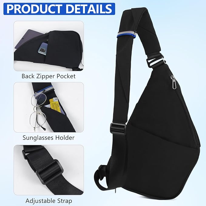 Crossbody Bags For Men, Lightweight Crossbody Sling Backpack, Sling Bag Anti Thief Chest Bag Daypack For Travel Hiking (Black)