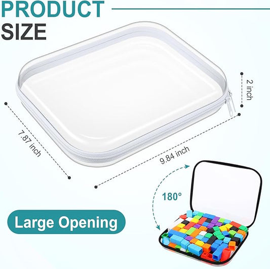 Hoolerry 4 Pcs Hard Clear Zipper Case Makeup Bags Plastic Pencil Pouch Transparent Storage Box Containers for Cosmetics, Snacks, Building Blocks, Puzzles(Black and White,9.8 x 7.9 x 2 in)