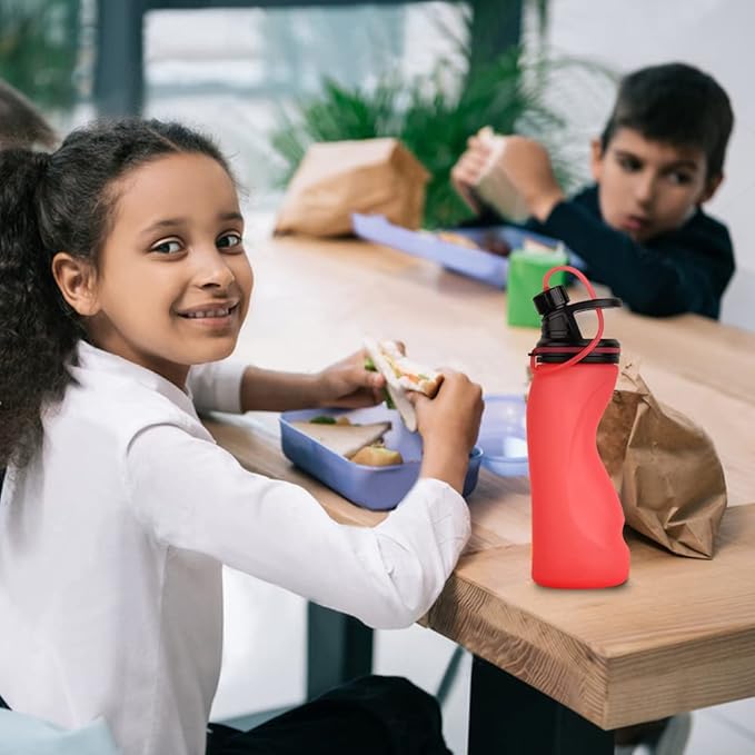 E-Senior Collapsible Water Bottle BPA Free - Foldable Water Bottle for Travel Sports Bottles with Triple Leak Proof Lightweight 17oz (Upgraded Fire Red)