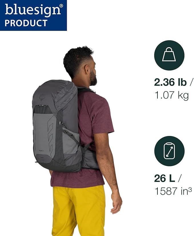 Osprey Talon 26L Men's Lightweight Hiking Backpack - Daypack for Travel & Camping, Scoria Blue/Night Shift