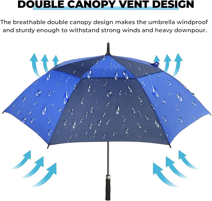 ZDSSM Automatic Open Golf Umbrella, 54/62/68/72 inch Extra Large Oversize Double Canopy Vented Stick Umbrellas, Windproof Waterproof Umbrella for Men And Women