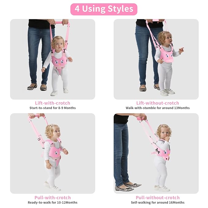 IULONEE Baby Walking Harness Breathable Handheld Kids Toddler Helper Assistant Adjustable Infant Walker Help Baby Walk Stand Up Child Learning Belt for 8-24 Month Old Babies Activity (Pink)