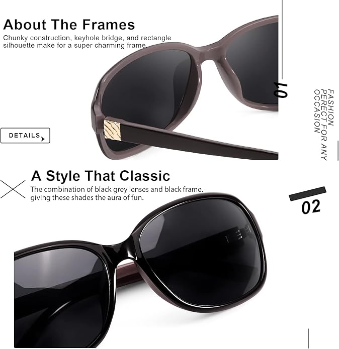 SIPHEW Polarized Sunglasses for Women | Vintage Square Sunglasses w UV400 Protection | Womens Wraparound Shade