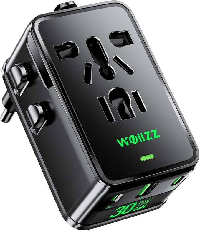 Tiny Universal Travel Adapter, 30W GaN Fast Charging International Power Adapter with 4 Ports (1 AC, 1 USB-A, and 2 USB-C), Plug Adapter with Smart Chip for Over 200 Countries, PD&QC Charger