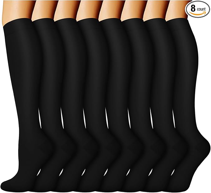 ACTINPUT 8 Pairs Compression Socks for Women & Men,Support Compression Stockings for Medical Running Athletic