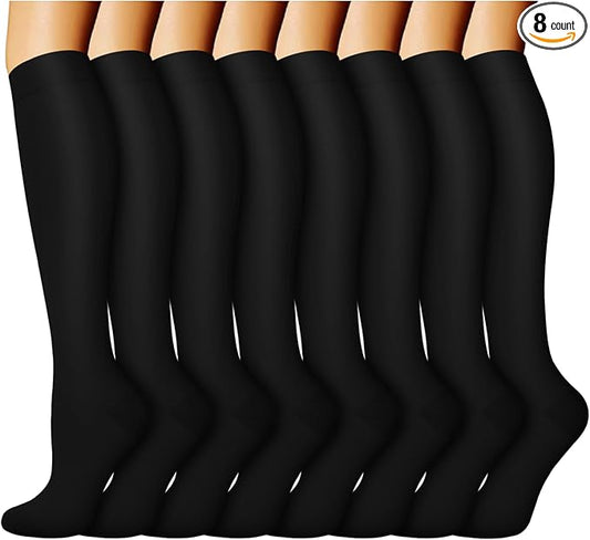 ACTINPUT 8 Pairs Compression Socks for Women & Men,Support Compression Stockings for Medical Running Athletic