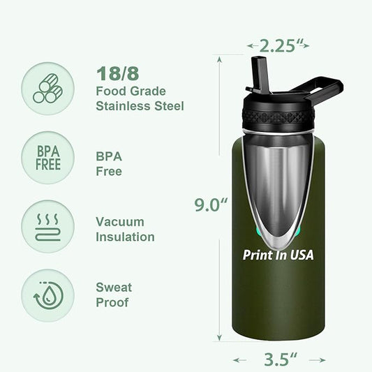 Personalized Custom Print in USA Water Bottle 75Pcs 32oz Stainless Steel Double Wall Coffee Cup with Lid & Straw Insulated Tumbler with Colorful Text Logo Photo