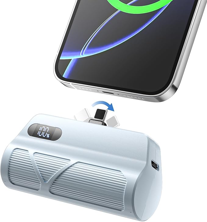 ZBF Mini Portable Charger Power Bank,5000mAh Cell Phone Portable Power PD 20W Fast Charging USB-C, LCD Display Battery Pack for iPhone 14/14 Pro Max/13/13 Pro/12 Pro/11/XS/XR/X/8/7/6 etc (Blue)