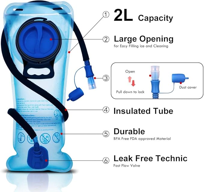 Hydration Pack, Insulated Hydration Backpack with 2L BPA Free Water Bladder and Storage, Hiking Backpack for Men, Women, Kids for Running, Cycling, Camping - Keep Liquid Cool up to 5 Hours