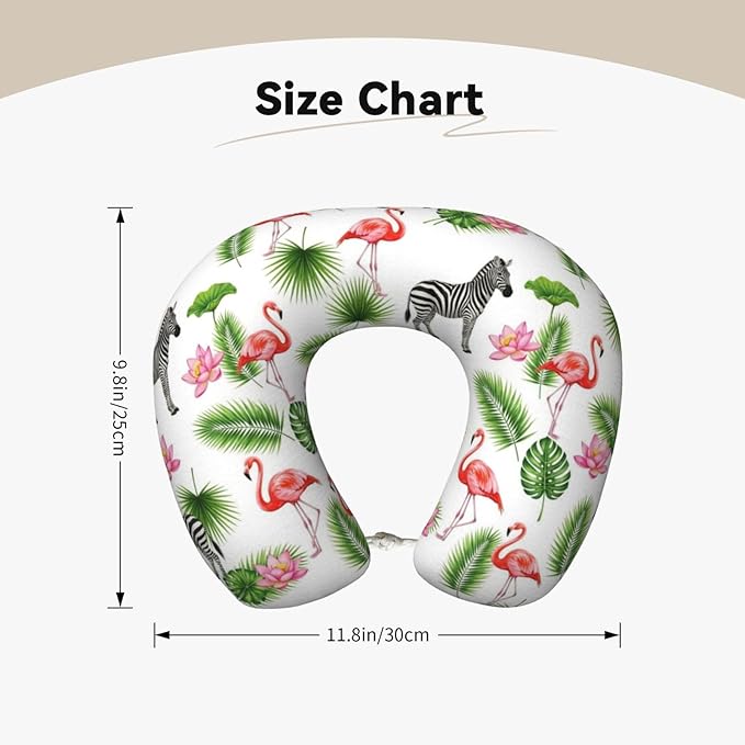 Neck Pillow Memory Foam Chin Cushion with Breathable Cover Green Palm Leaf Zebra Pink Flamingo Floral, Cute Airplane Car Pillows for Office Head Pain Relief