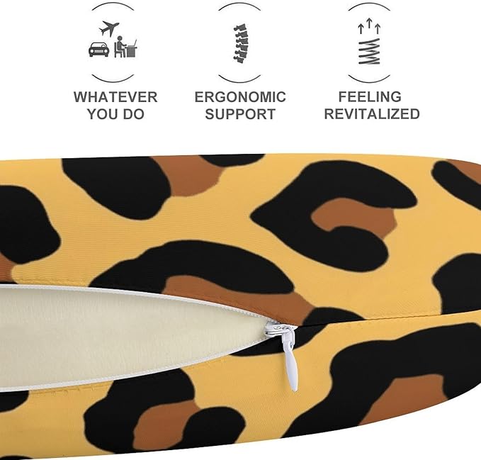 Compact Polyester Neck Support Pillow, Cheetah Leopard Print Floral Dark Yellow U-Shaped, U-Shape Rest Cushion for Car Office Travel, Machine Washable Comfort