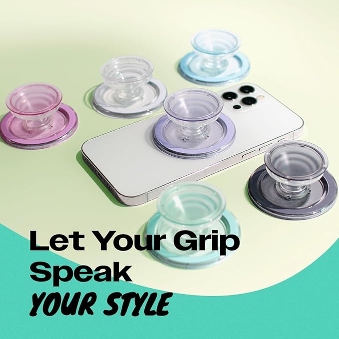 OnTheGrip Compatible with Magsafe Magnetic Authentic Translucent Color Design Collapsible Mobile Phone Grip Stand Holder for Smartphone Tablet Cell Phone Accessory (Mint)