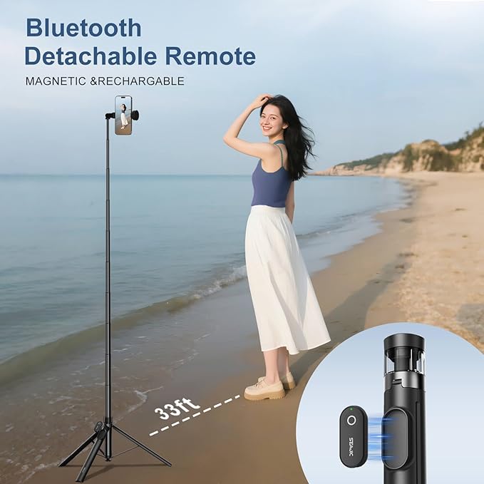 66" Automatic Phone Tripod Stand with Remote, Cell Phone Tripod for iPhone Video Recording & Live Streaming, Adjustable Selfie Stick Tripod for Content Creators, Vloggers (Black)