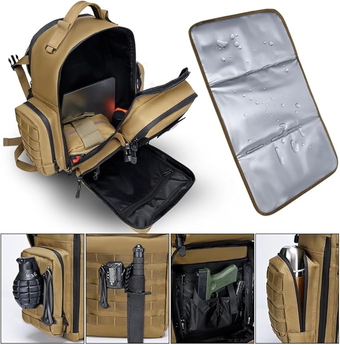 Military Tactical Backpack,Large Army Assault Bag for Men and Women Black Molle Bag,Heavy Duty Rucksack Range (Green Brown)