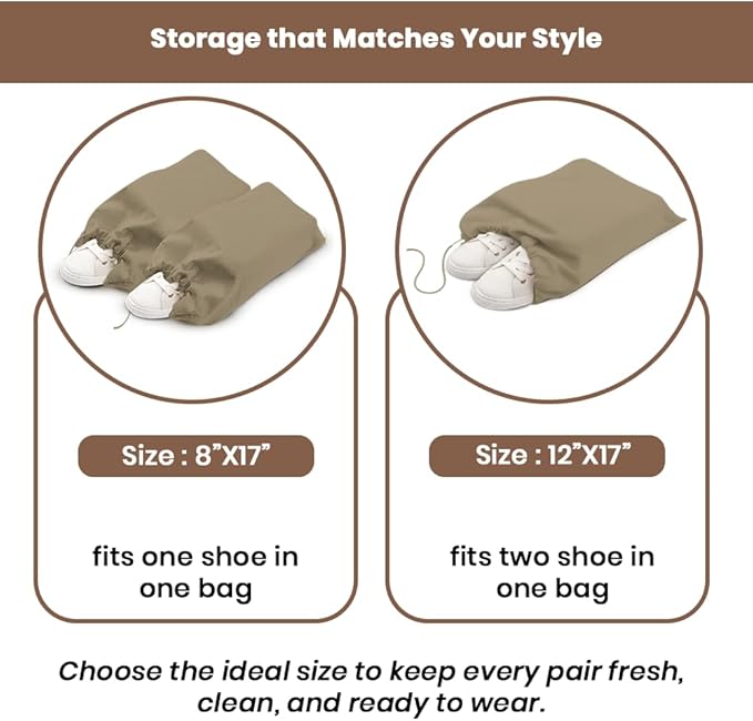 LFH Cotton Rich Shoe Storage Bags with Drawstring, Dustproof Breathable Reusable Organizer, Perfect For Travel, Dorm, Hotel, College, Gym, Easy to Carry Machine Washable 12"x17" (Pack of 4) - Chambray