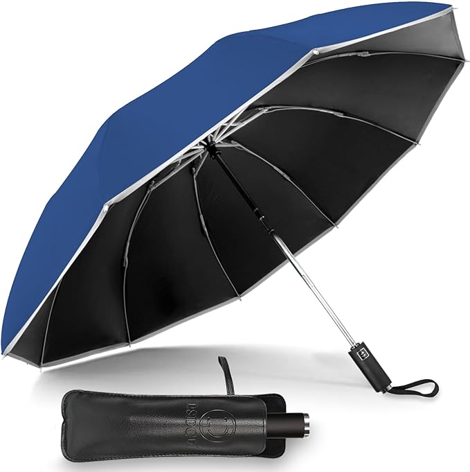 Travel Umbrella for Rain, Automatic Folding Windproof Umbrella with Case - Compact Reverse with 360° Reflective Stripe, Light & Portable Durable for Women & Men