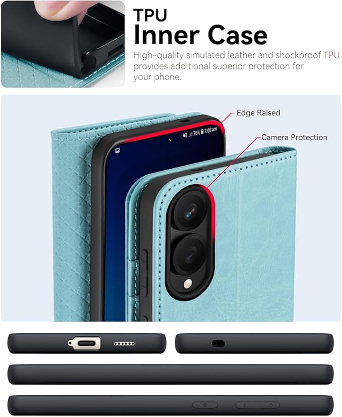 OCASE Compatible with Galaxy S25 Edge Wallet Case, PU Leather Flip Folio Case with Card Holders RFID Blocking Kickstand [Shockproof TPU Inner Shell] Protective Phone Cover 2025, Ice Blue