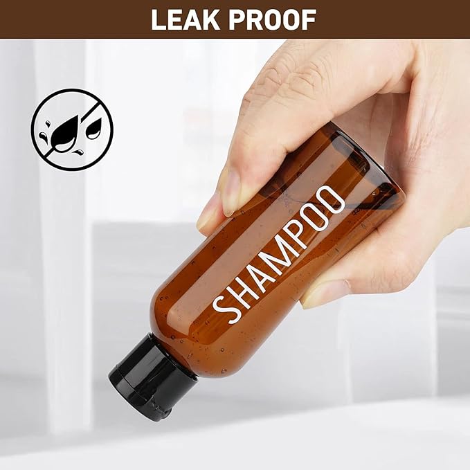 Travel Bottles for Toiletries 4 Pack 3.4oz/100ml TSA Approved Travel Size Containers Leak Proof Shampoo and Conditioner Bottles Plastic Squeeze Bottle(Brown)