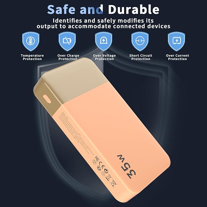 NOBIS Portable Charger, 20000mAh Power Bank, 35W Power Bank Fast Charging, Battery Pack with C to C Cable, Battery Bank with Digital Display for Phone Android etc (Orange)