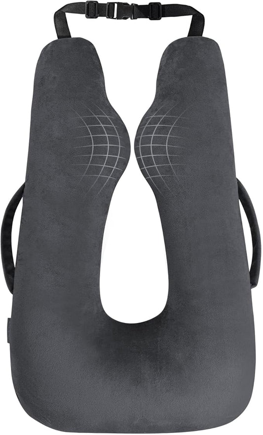 Car Travel Pillow for Kids Adults, Raised Padding Head and Neck Support Car Seat Sleeping Pillow for Toddlers, Portable U Shaped Body Pillow for Car Seat On Road Trip (Dark Gray)