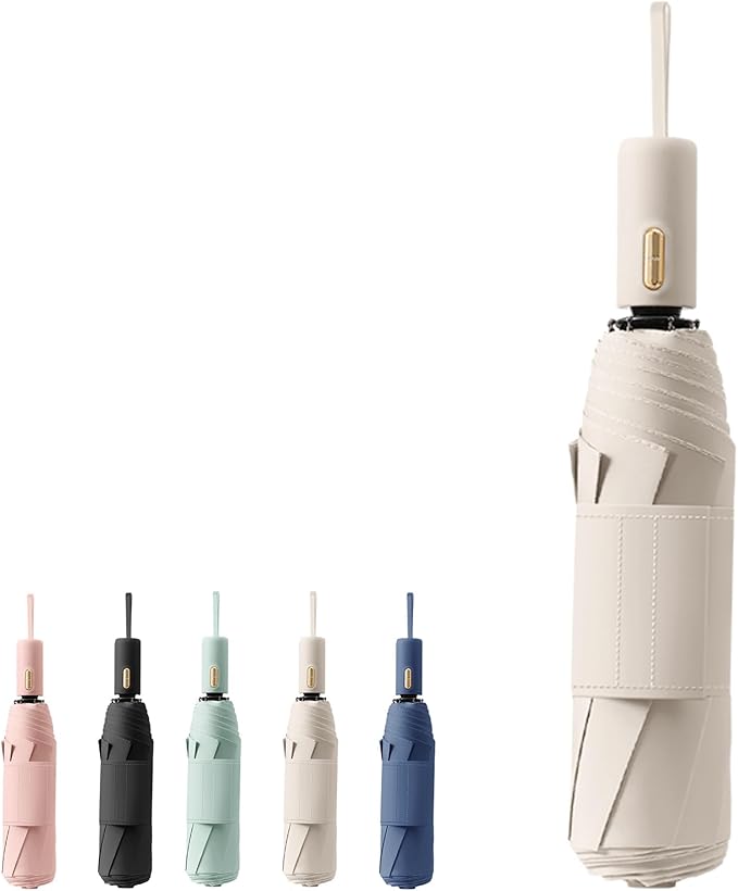 French Style Travel Compact Folding Umbrella with 7CM(2.76in) Hook and Loop Strips/8Ribs/Lightweight Portable/Auto Open Close/UV Protection/UPF 50/Parasol/Waterproof/Rain Sun/Backpack/Car/Women Kid