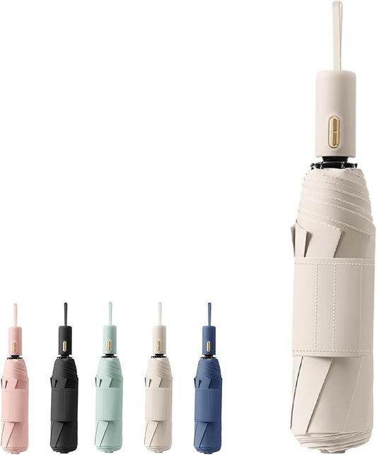 French Style Travel Compact Folding Umbrella with 7CM(2.76in) Hook and Loop Strips/8Ribs/Lightweight Portable/Auto Open Close/UV Protection/UPF 50/Parasol/Waterproof/Rain Sun/Backpack/Car/Women Kid