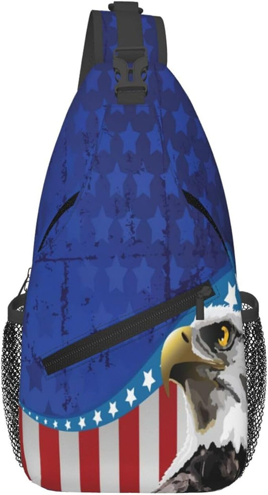 Bald Eagle American Flag Sling Bag Multipurpose Crossbody Sling Backpack Travel Cycling Hiking Shoulder Bag For Women Men