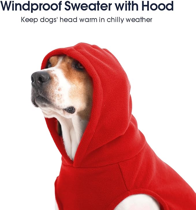 IECOii Warm Dog Hoodie for Large Dogs, Extra Large Dog Hoodie Fleece Vest with Leash Hole & Pocket, Big Dogs Sweatshirt for Giant Breed, Pullover Sleeveless Great Dane Sweater, Red, 4XL