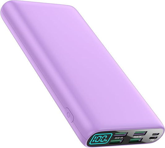 Portable Charger 38800mAh,LCD Display Power Bank,5 USB Outputs Battery Pack Backup, USB-C 3A in&out Travel Essential Portable Phone Charger For iPhone 17/16/15/14/13 Pro,Android Samsung Galaxy-Purple