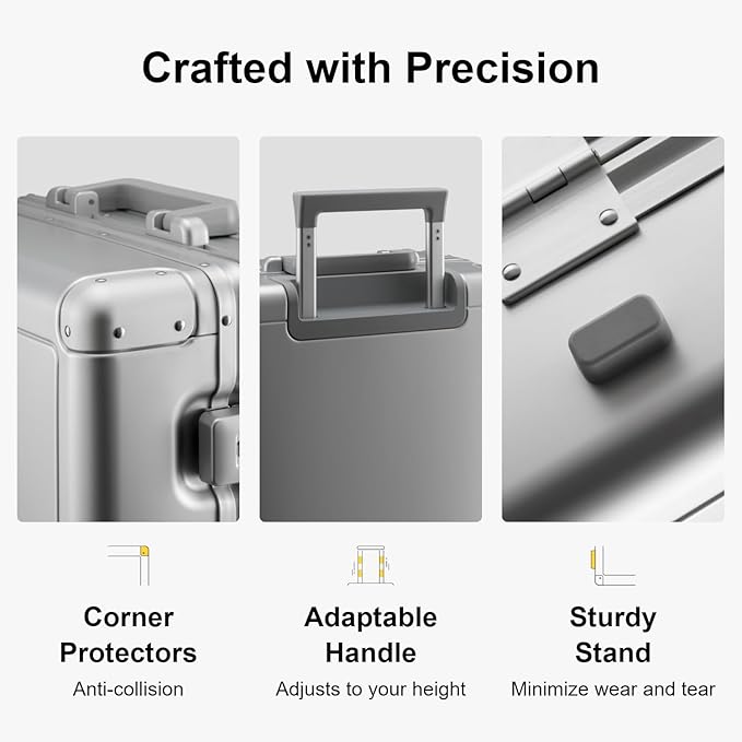 LEVEL8 Gibraltar Carry on Luggage, 20 Inch Aluminum Zipperless Luggages Airline Approved, Hardside Suitcase with TSA Lock and Spinner Wheels, Silver