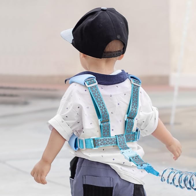 bearcouple Toddler Leash Harness Backpack 4-in-1, Anti Lost Wrist Link & Safety Strap for Kids Boys Girls, Reflective Adjustable Baby Walking Belt for Park Zoo Travel, Child Cute Reins (Blue)