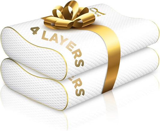4-Layer Queen (2-Pack), Contour Pillow, Side Sleeper, Orthopedic, Neck Support, Pillow for Neck Pain, Pillow for Side Sleepers, CertiPUR-US
