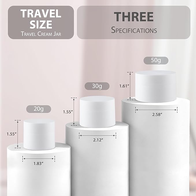 Travel Containers for Creams, Plastic Refillable Mini Lotion Jars with Lids for Toiletries, Leak Proof Small Travel Cream Jars for Face Cosmetic Makeup Beauty Products Sample (50g, 4Pack, Black White)
