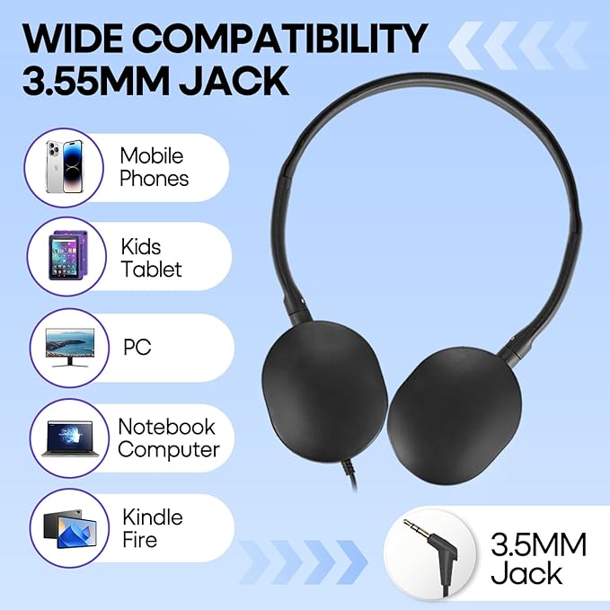 50 Pack Kids Headphones Bulk for Classroom School K-12, Wholesale Wired Student Headaets Adjustable 3.5mm Jack for Chromebook Laptop PC (HY104,50 Mixed)