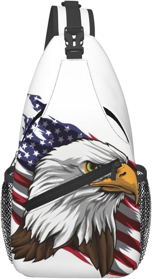 Eagle American Flag Sling Bag Multipurpose Crossbody Sling Backpack Travel Cycling Hiking Shoulder Bag For Women Men