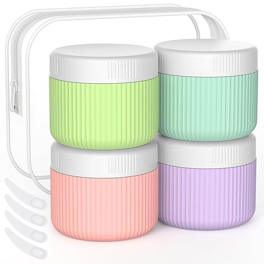 ME.FAN Travel Containers for Toiletries, TSA Approved 2 oz Silicone Cream Jars, Leak-proof Journey Containers, Trip Accessories with Lid for Cosmetic Face Hand Body Cream 4 Pack White Lid Bright